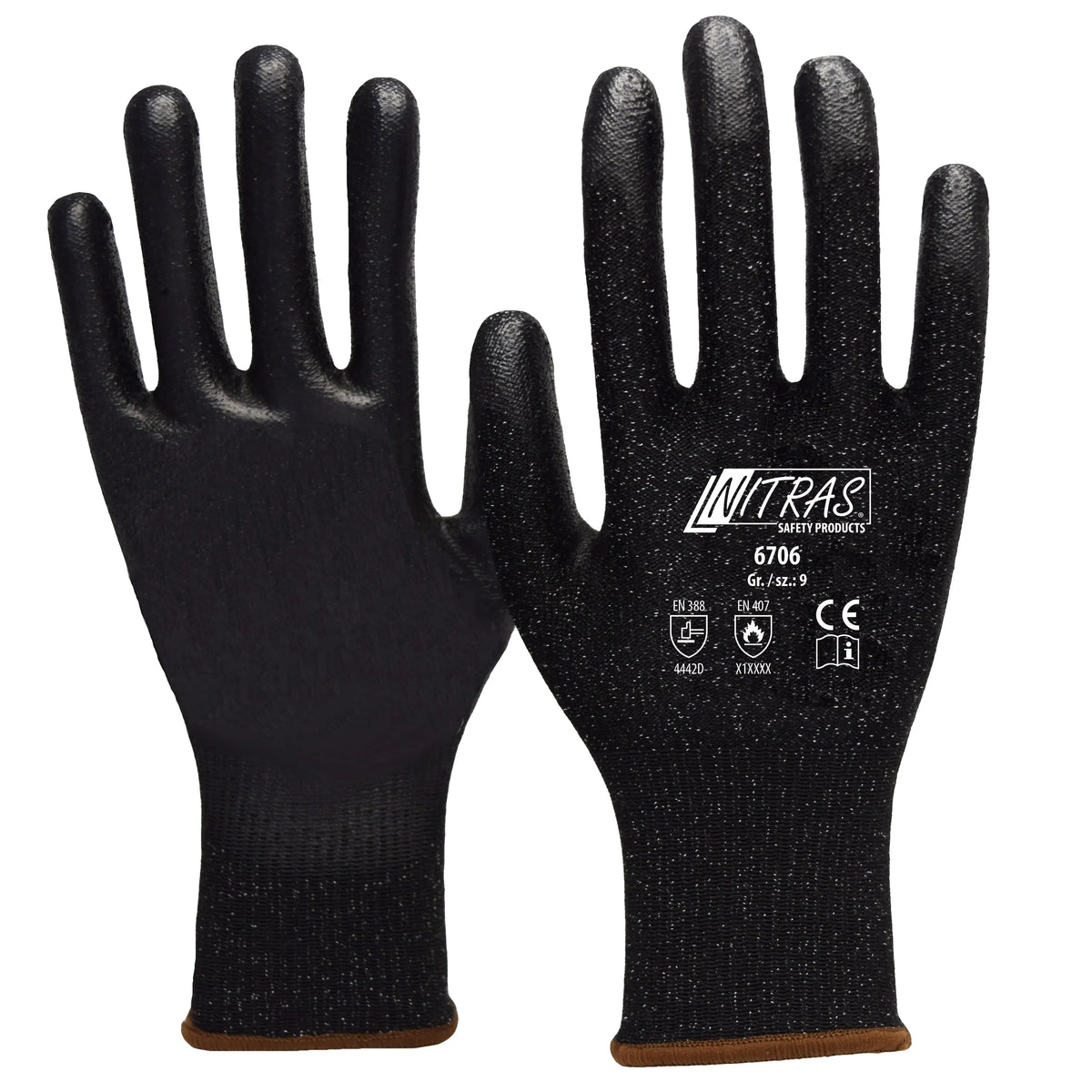 NITRAS Schnittschutzhandschuhe, schwarz / schwarz, EN 388, EN 407 NITRAS