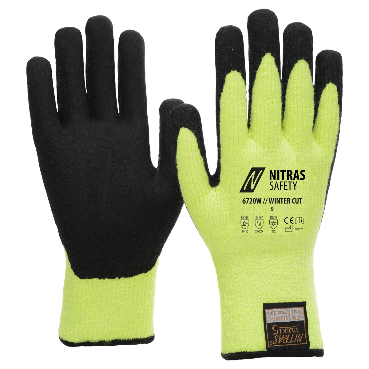 NITRAS TAEKI WINTER CUT, Schnittschutzhandschuhe, neongelb / schwarz, EN 388, EN 407, EN 511 NITRAS