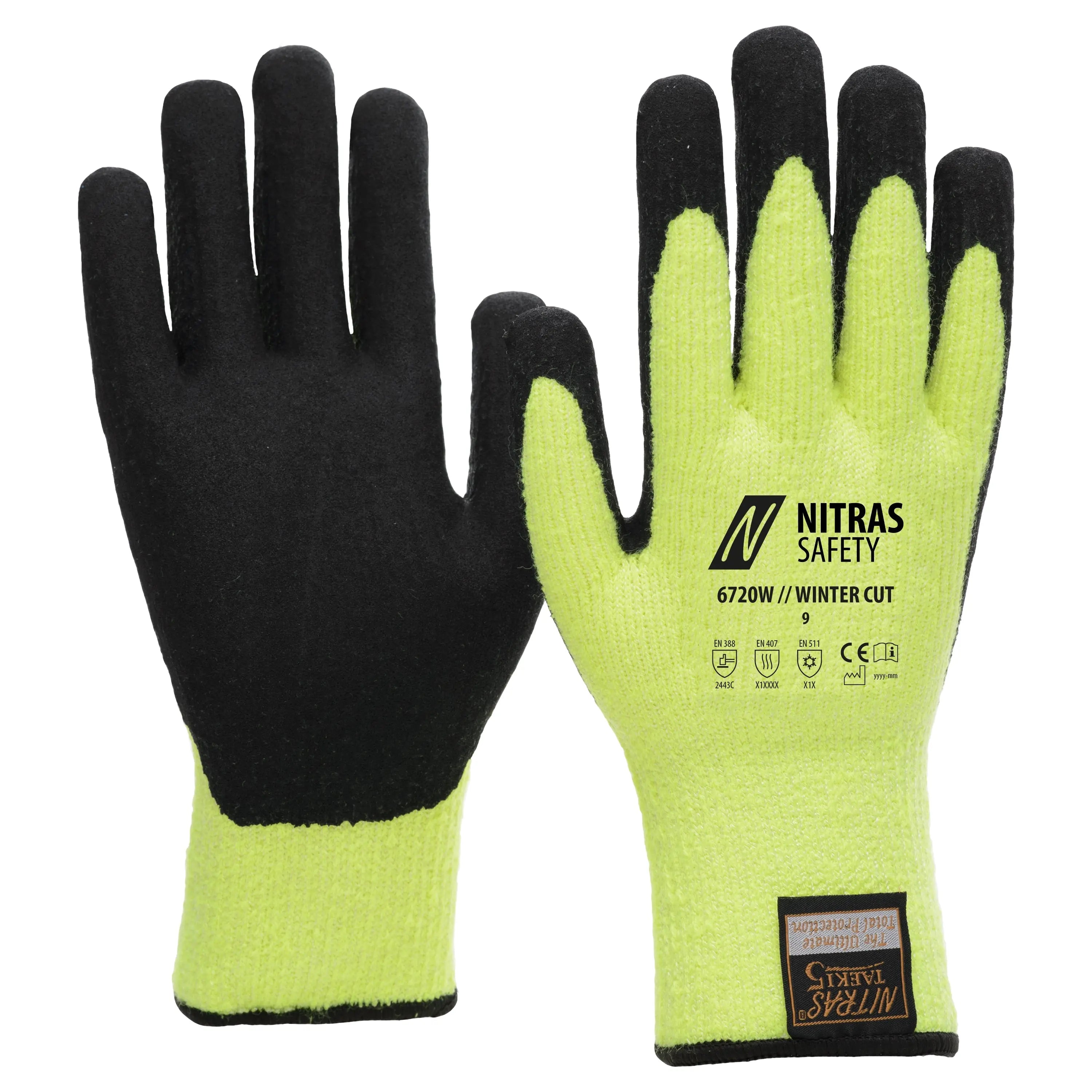 NITRAS TAEKI WINTER CUT, Schnittschutzhandschuhe, neongelb / schwarz, EN 388, EN 407, EN 511 NITRAS