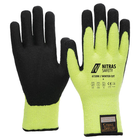 NITRAS TAEKI WINTER CUT, Schnittschutzhandschuhe, neongelb / schwarz, EN 388, EN 407, EN 511 NITRAS