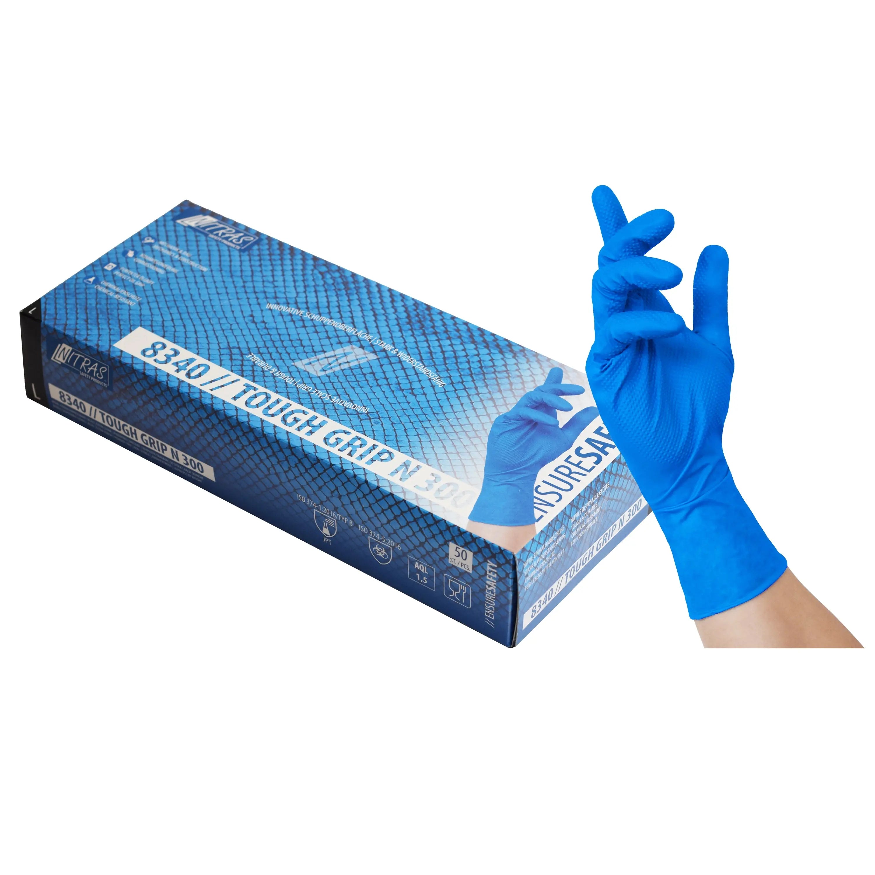 NITRAS TOUGH GRIP N 300, Nitril-Einmalhandschuhe, blau, EN ISO 374, Box à 50 Stück NITRAS