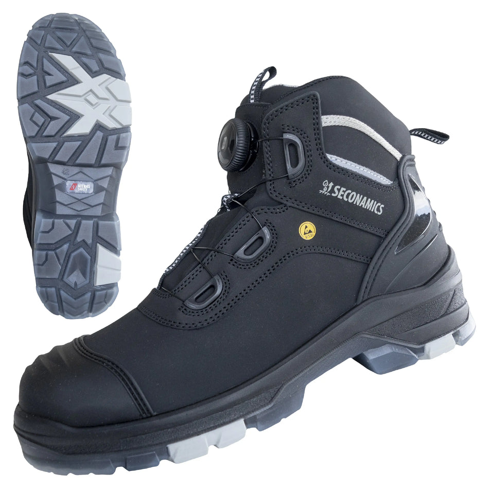 NITRAS ULTIMATE STEP MID FIT, S7S CI FO SC SR,  Sicherheitsstiefel, halbhoch, schwarz, EN ISO 20345, EN IEC 61340-4-3, DGUV Regel 112-191 NITRAS