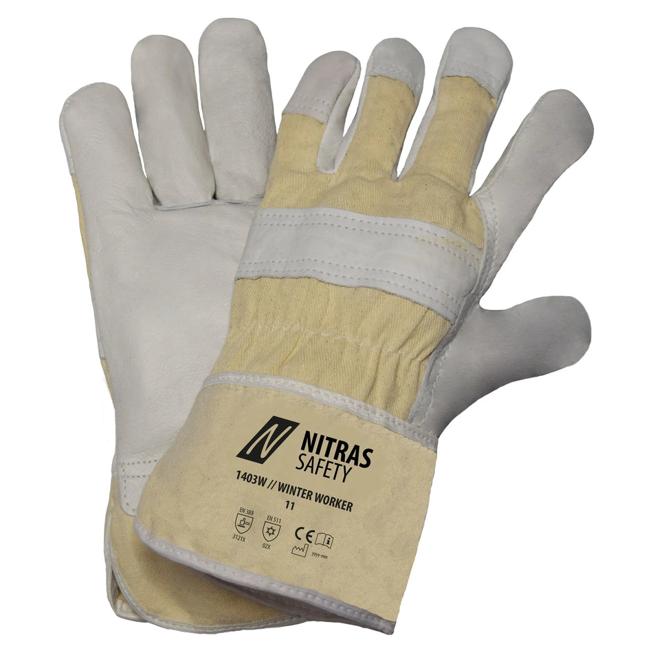 NITRAS WINTER WORKER, Winterhandschuhe, naturfarben | grau, EN 388, EN 511 NITRAS