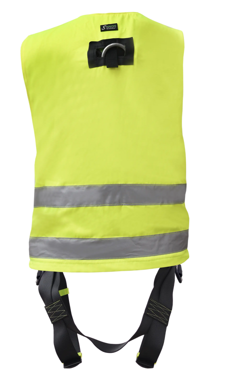 REFLEX 1, Zweipunktauffanggurt mit hochsichtbarer gelben Arbeitsweste mit mehreren Taschen