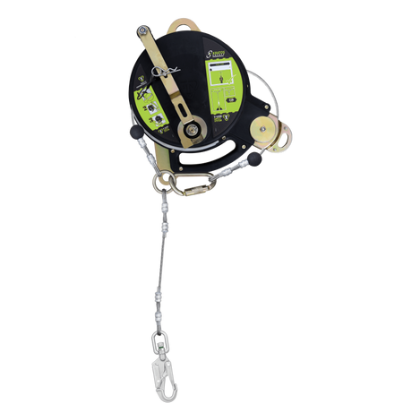 T-LINE Retractable Fallarrester mit Edelstahl-Doppel-Sicherheitskabel und integrierter Rückgewinnung, lg. 24 m 