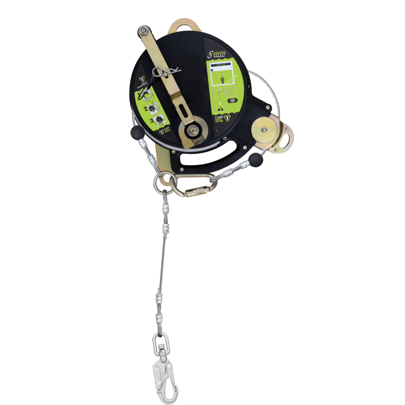 T-LINE Retractable Fallarrester mit Edelstahl-Doppel-Sicherheitskabel und integrierter Rückgewinnung, lg. 24 m 