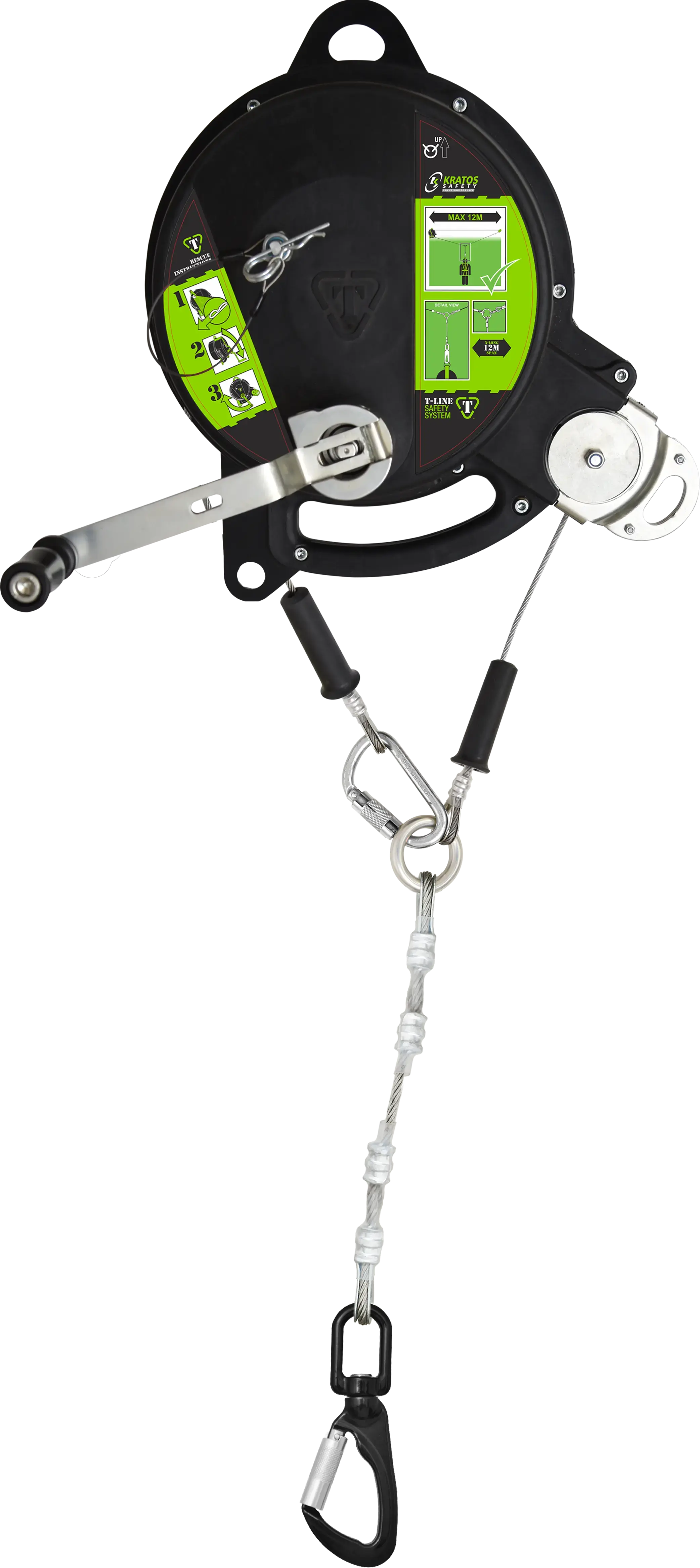 T-LINE, Retractable fall arrester with steel dual safety cable with integrated recovery system, lg. 24 m