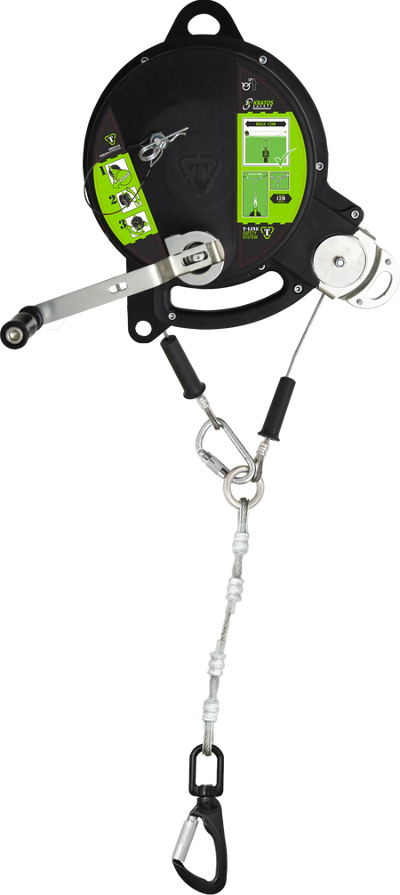 T-LINE, Retractable fall arrester with steel dual safety cable with integrated recovery system, lg. 24 m