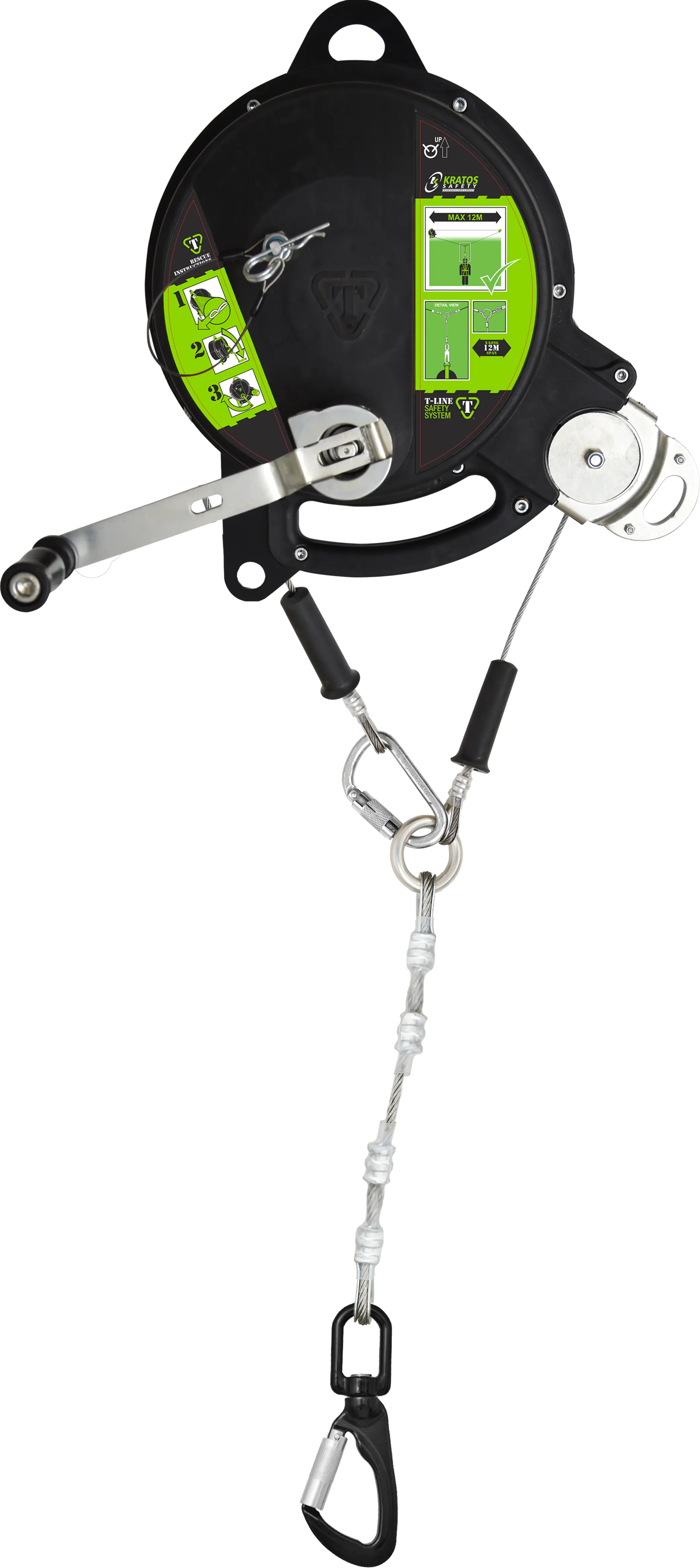 T-LINE, Retractable fall arrester with steel dual safety cable with integrated recovery system, lg. 24 m
