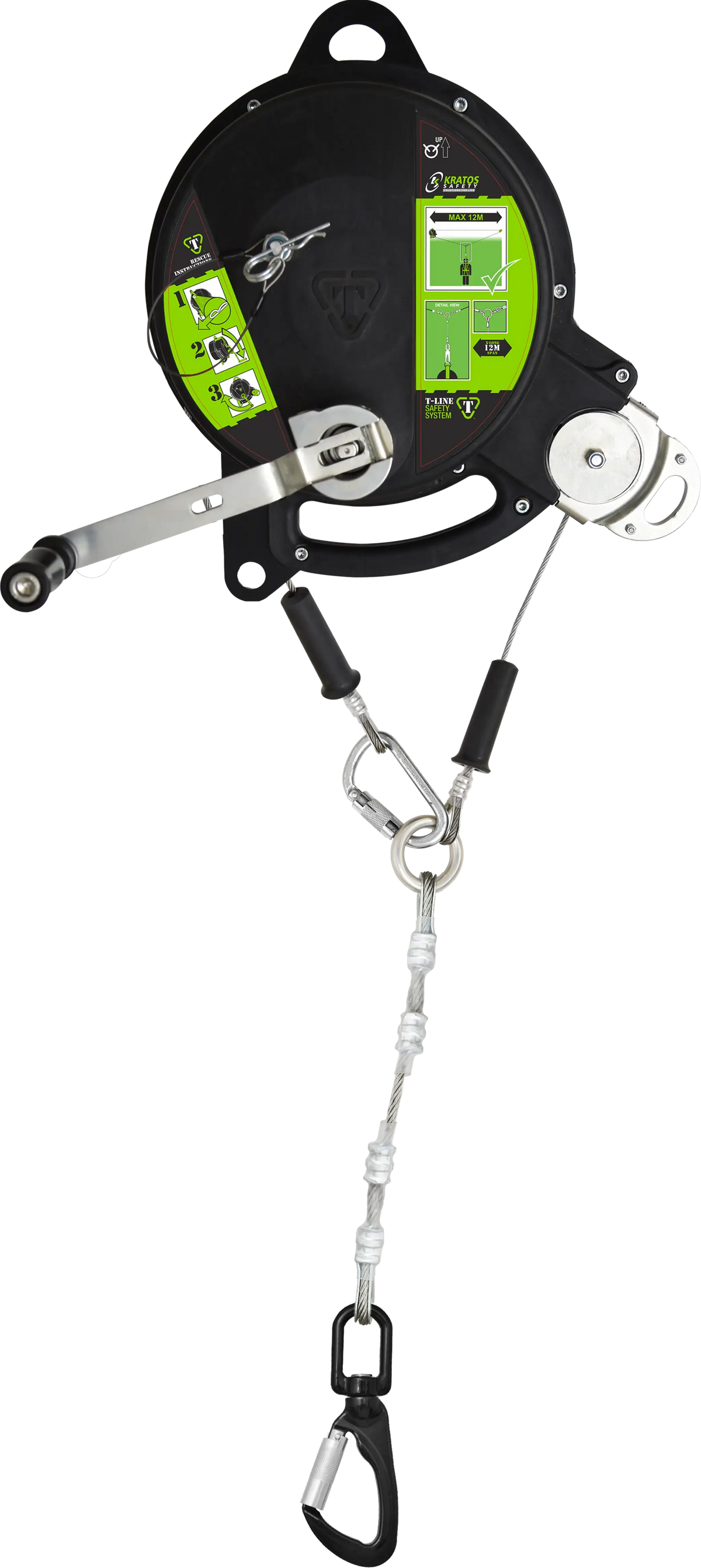 T-LINE, Retractable fall arrester with stainless steel dual safety cable, lg. 12m