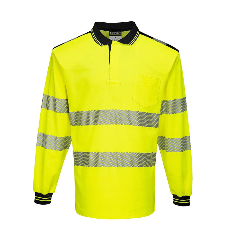 PW3 Warnschutz Cotton Comfort Polo-Shirt, langarm  T184 Workschutz.de