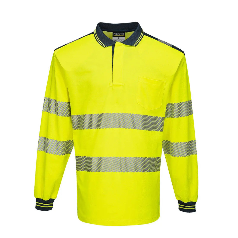 PW3 Warnschutz Cotton Comfort Polo-Shirt, langarm  T184 Workschutz.de