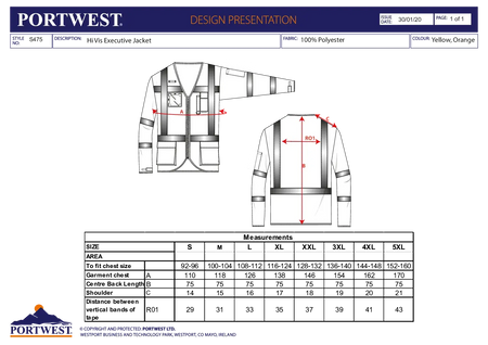 Warnschutz Exekutiv Jacke Gelb Portwest S475 Workschutz